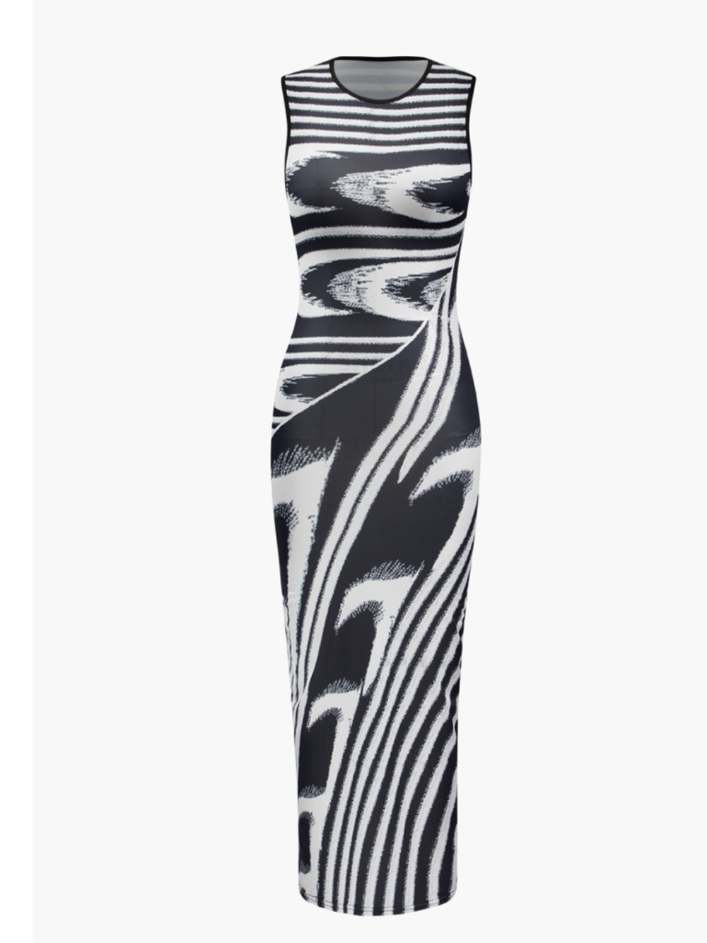 Sleeveless Black & White Abstract Knit Maxi Dress